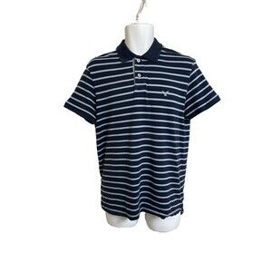 American Eagle Men's M Navy & Blue Stripe Classic Fit Polo Shirt 100% Cotton